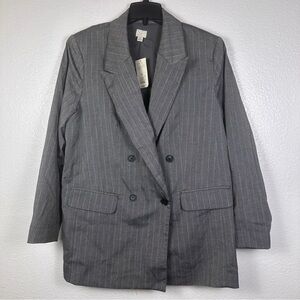 A New Day Women's Pinstripe Gray Double-Breasted Blazer Size XL